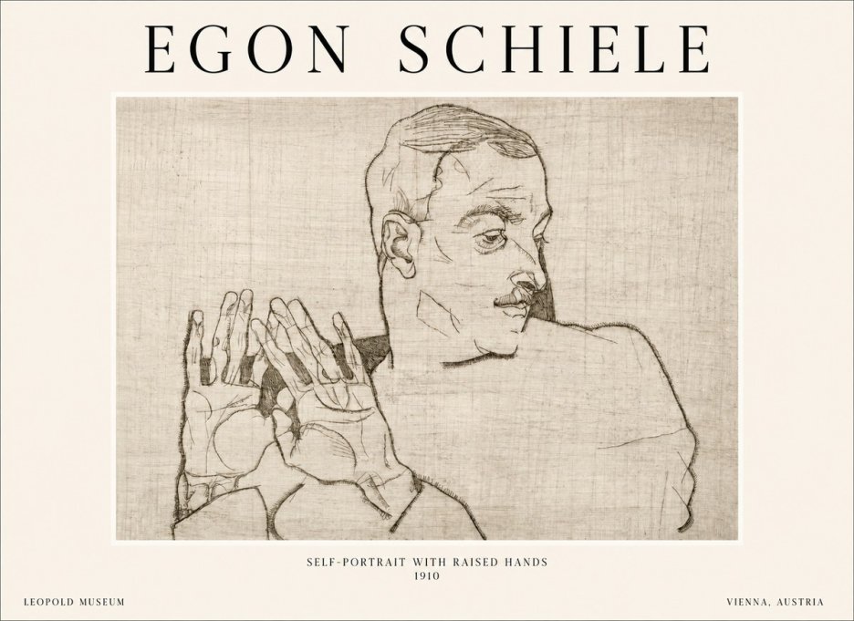 Schiele Self-portrait with Raised Hands No1 - Juliste
