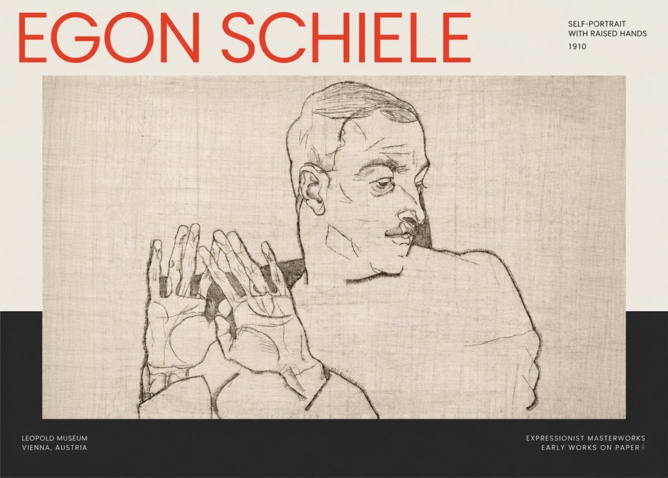 Schiele Self-portrait with Raised Hands No2 - Juliste