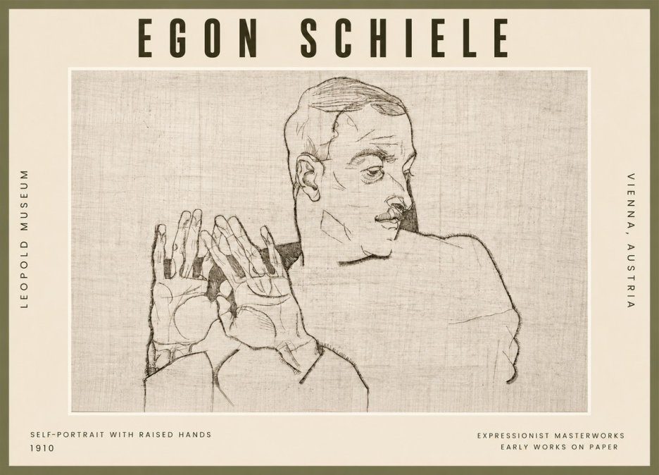 Schiele Self-portrait with Raised Hands No5 - Juliste