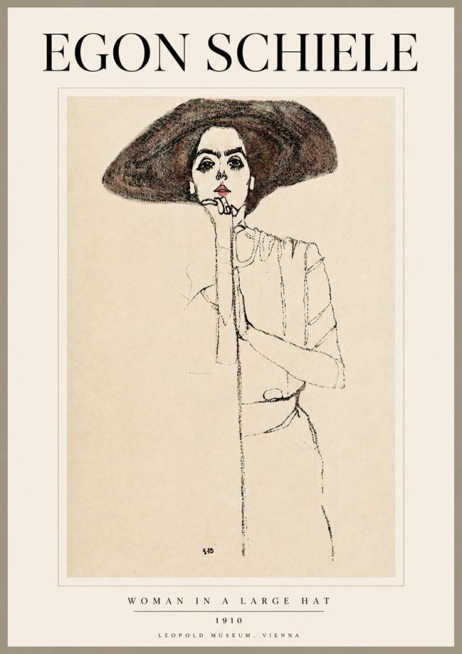 Schiele Woman in a Large Hat No2 - Juliste