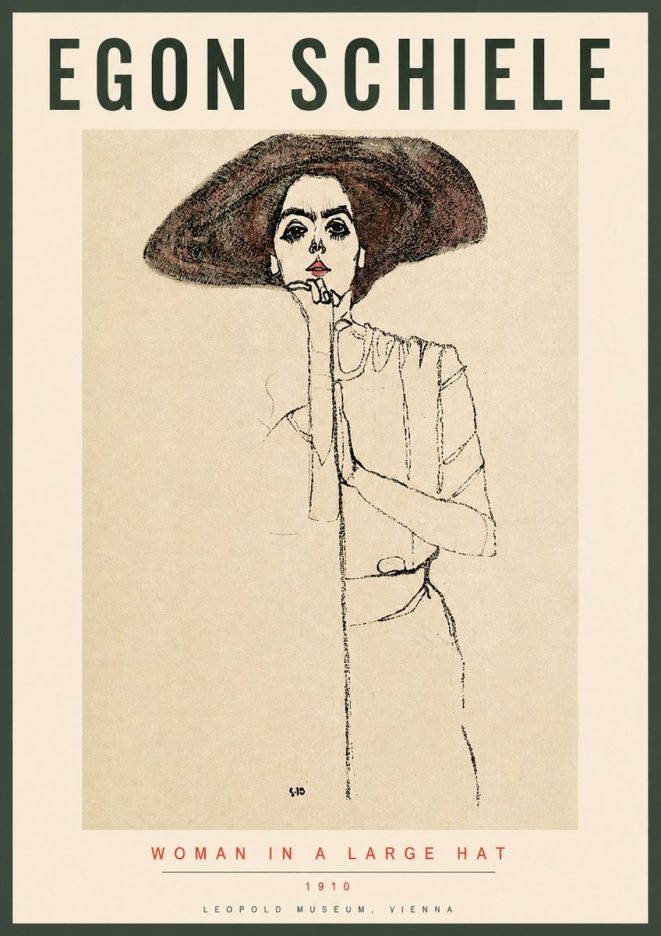 Schiele Woman in a Large Hat No3 - Juliste