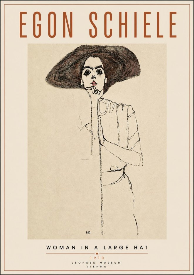 Schiele Woman in a Large Hat No4 - Juliste