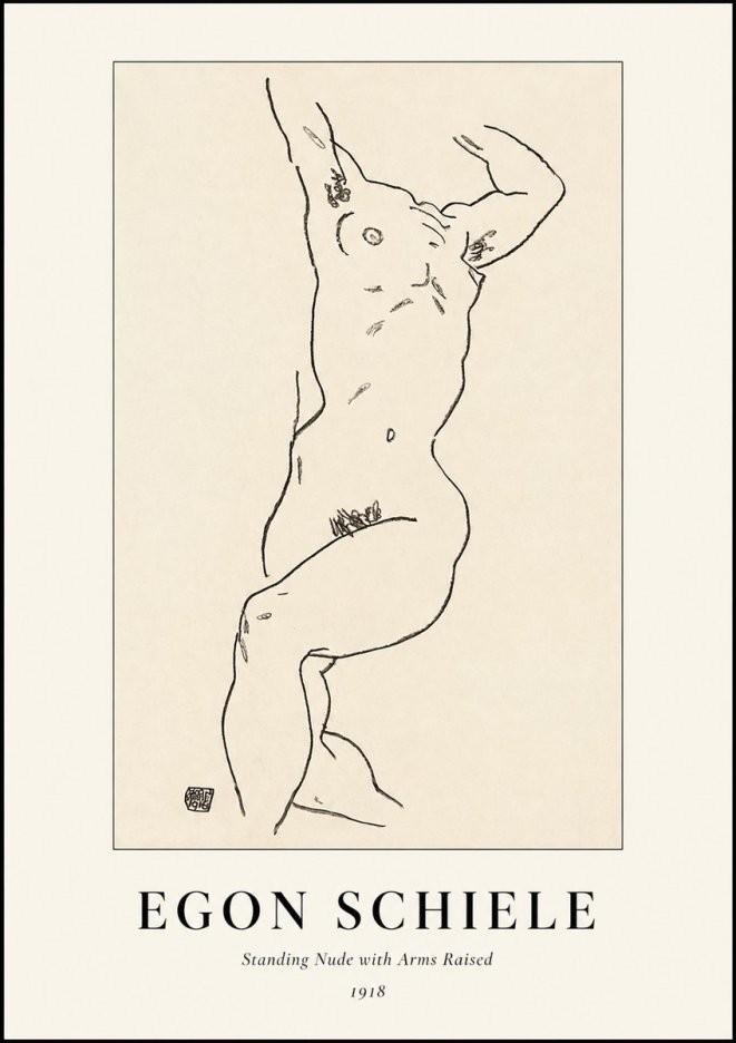 Schiele Standing Nude with Arms Raised No1 - Juliste
