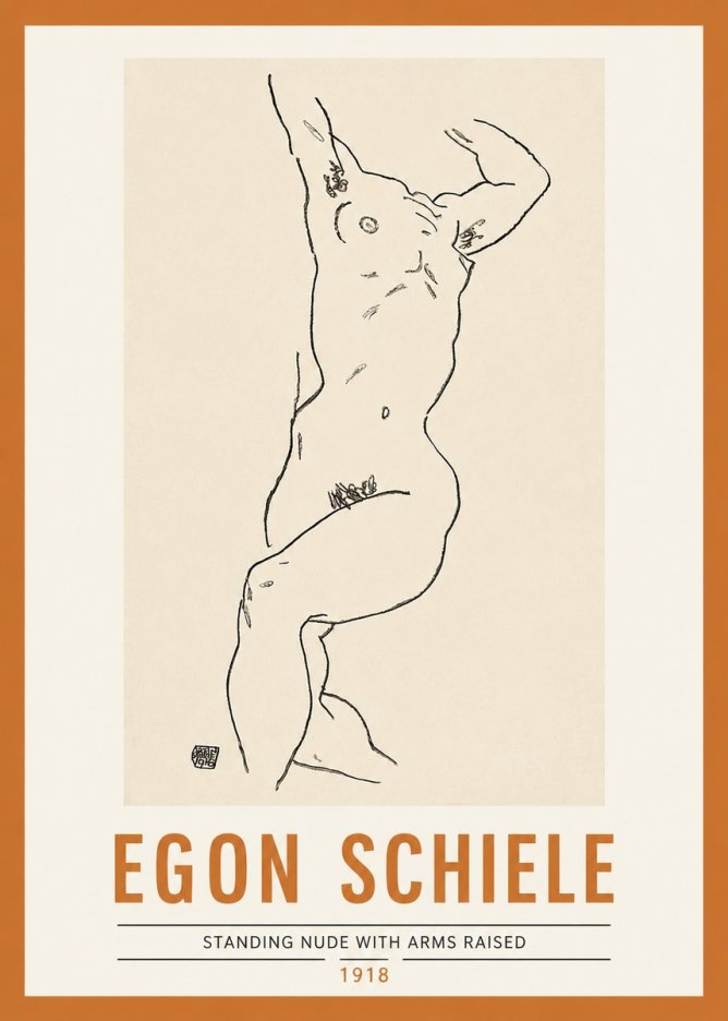 Schiele Standing Nude with Arms Raised No2 - Juliste