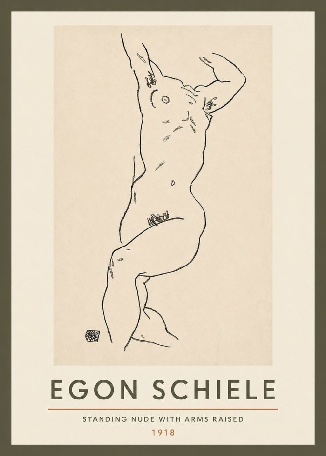 Schiele Standing Nude with Arms Raised No3 - Juliste
