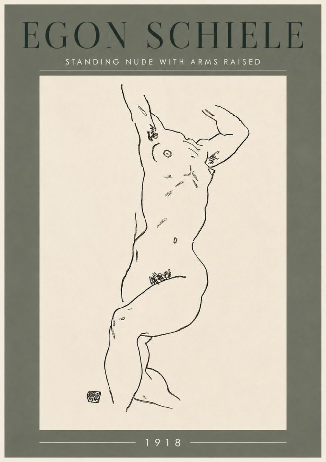 Schiele Standing Nude with Arms Raised No6 - Juliste