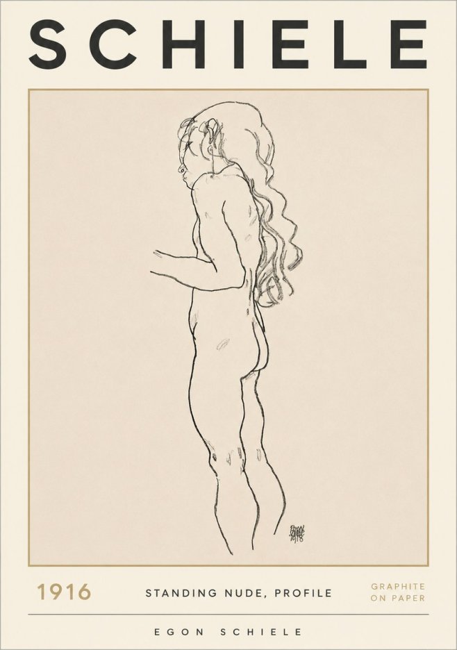 Schiele Standing Nude, Profile No2 - Juliste