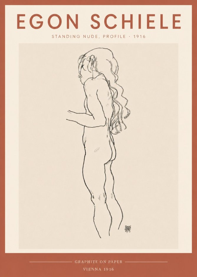 Schiele Standing Nude, Profile No3 - Juliste
