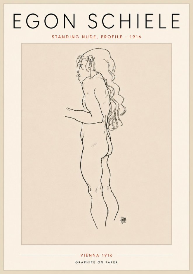 Schiele Standing Nude, Profile No5 - Juliste