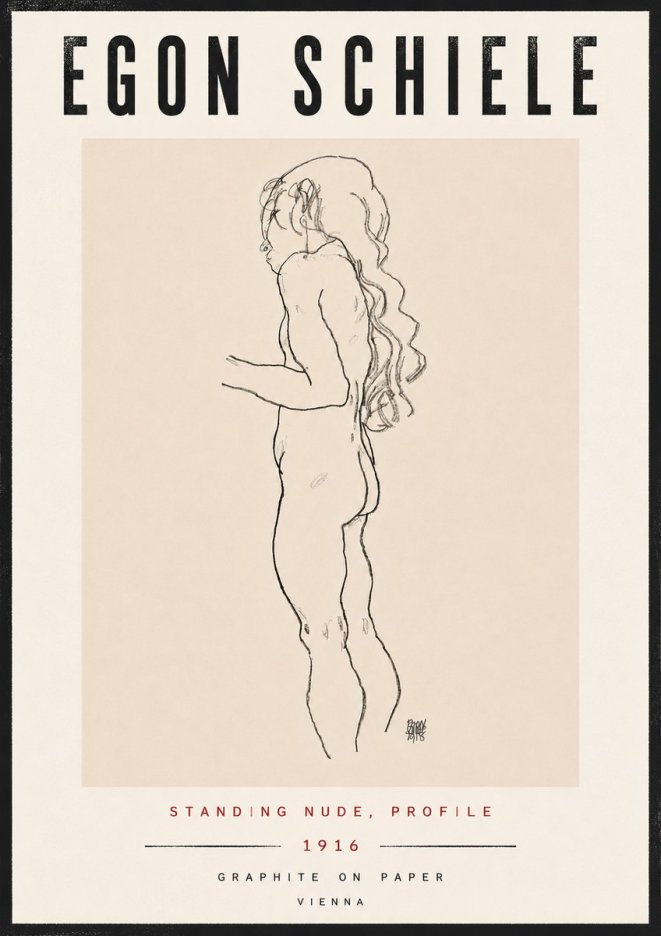 Schiele Standing Nude, Profile No6 - Juliste