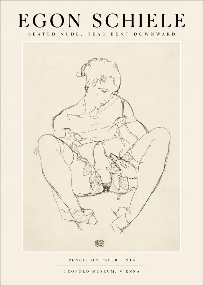 Schiele Seated Nude, Head Bent Downward No1 - Juliste