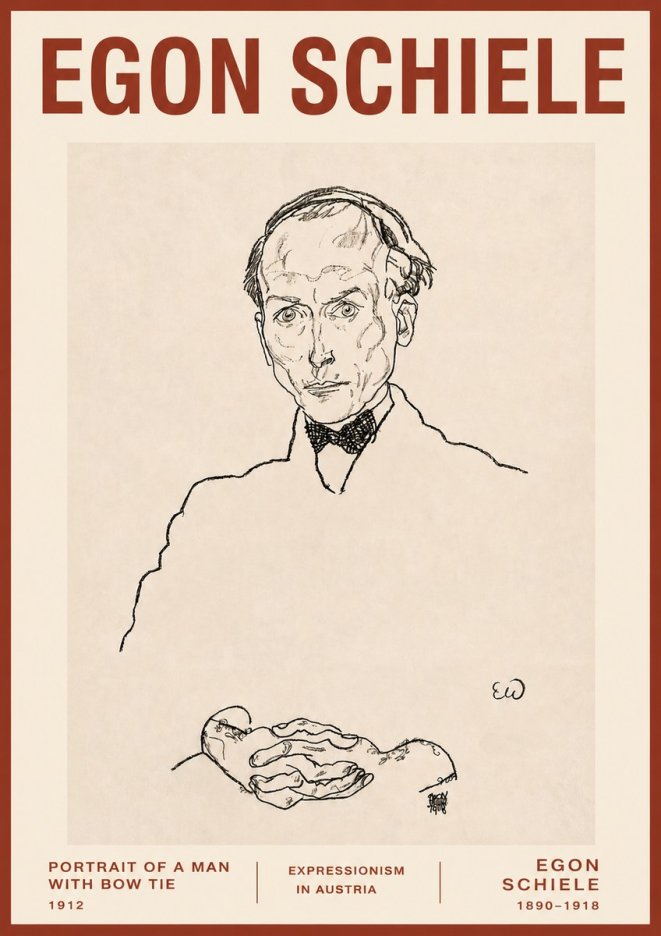 Schiele Portrait of a Man with Bow Tie, 1912 No3 - Juliste
