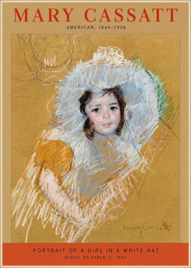 Mary Cassatt Portrait of a Girl in a White Hat No2 - Juliste