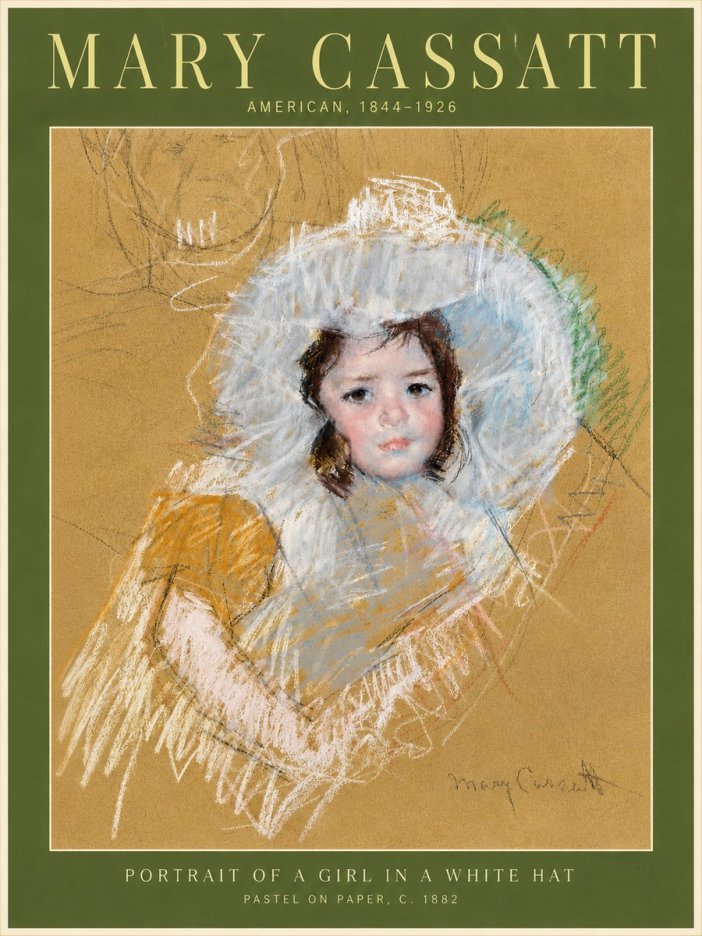 Mary Cassatt Portrait of a Girl in a White Hat No4 - Juliste