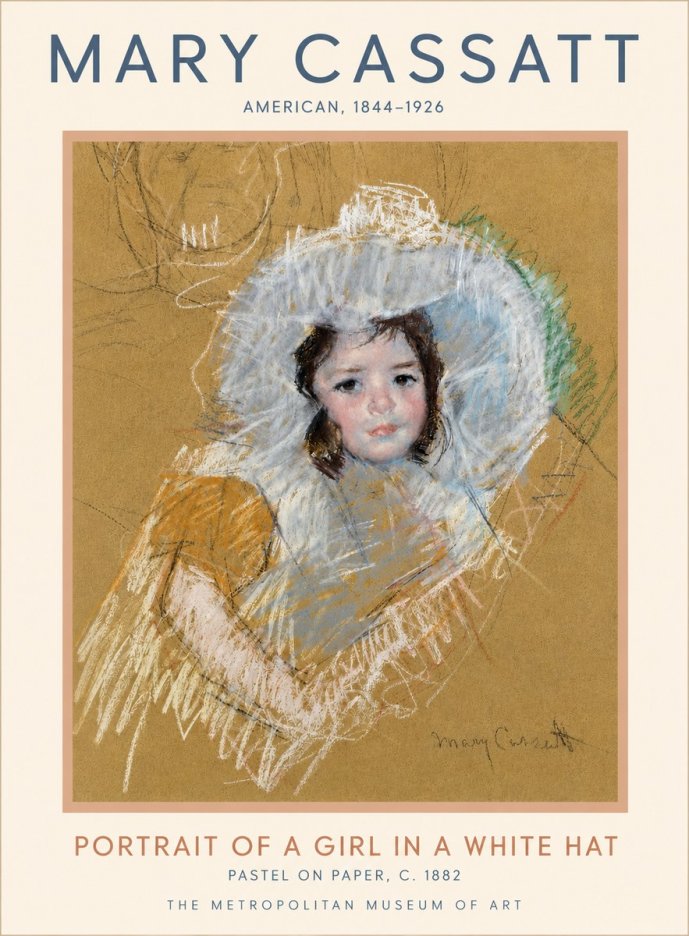 Mary Cassatt Portrait of a Girl in a White Hat No5 - Juliste