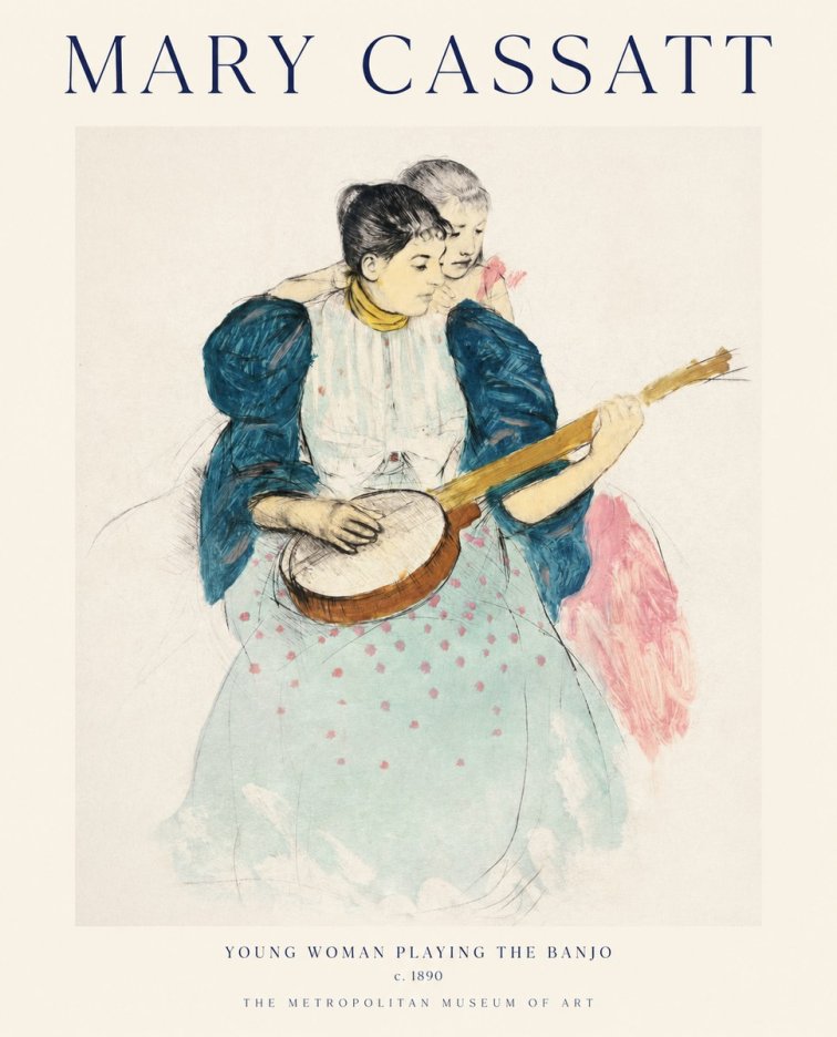 Mary Cassatt Young Woman Playing the Banjo No1 - Juliste
