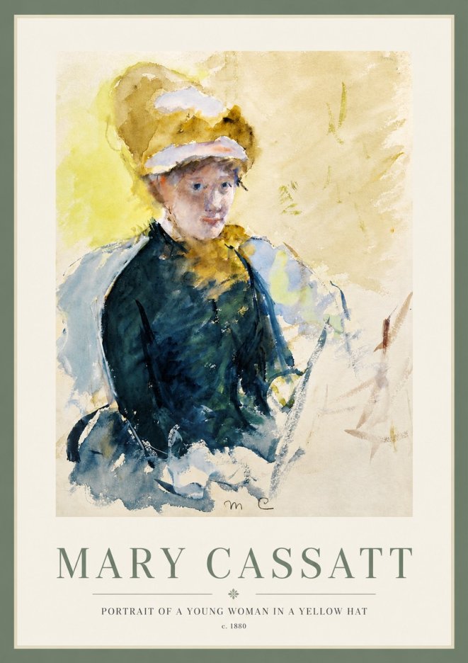 Mary Cassatt Portrait of a Young Woman in a Yellow Hat No3 - Juliste
