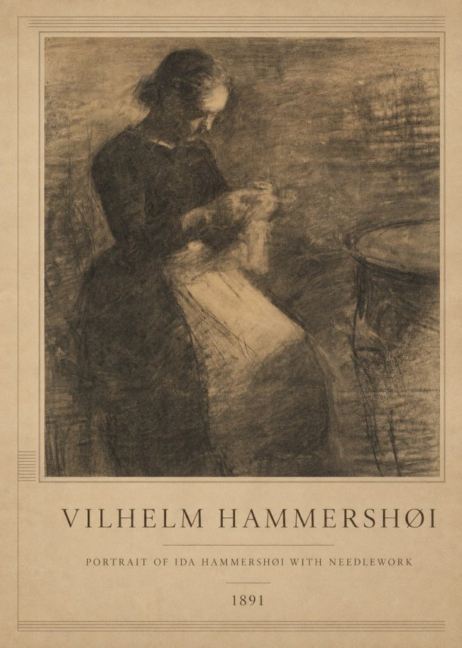 Vilhelm Hammershøi Portrait of Ida Hammershøi with Needlework No1 - Juliste
