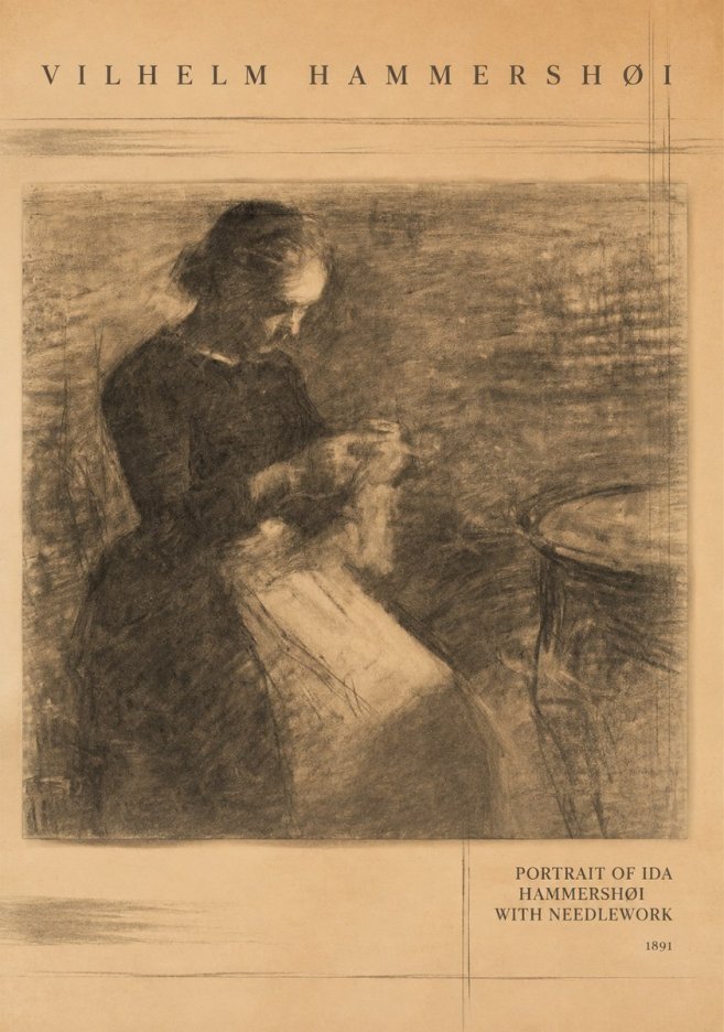 Vilhelm Hammershøi Portrait of Ida Hammershøi with Needlework No3 - Juliste