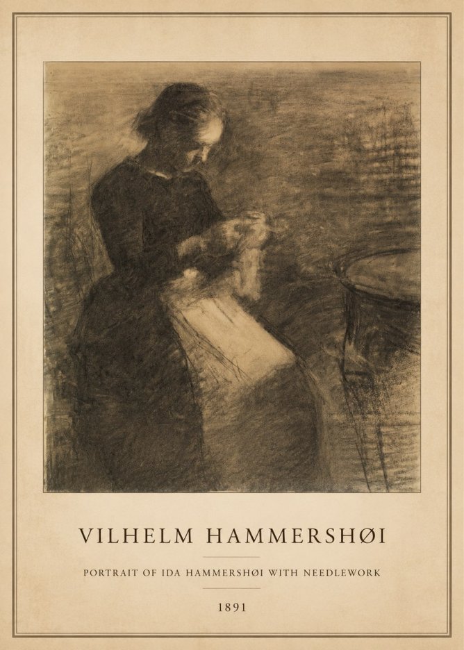 Vilhelm Hammershøi Portrait of Ida Hammershøi with Needlework No5 - Juliste