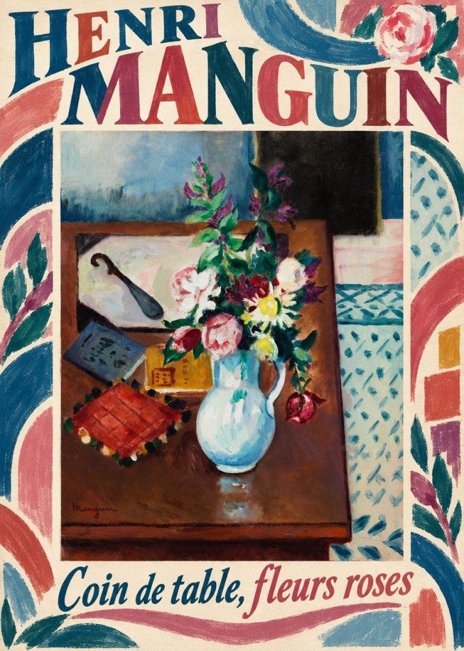 Henri Manguin Coin De Table, Fleurs Roses No6 - Juliste
