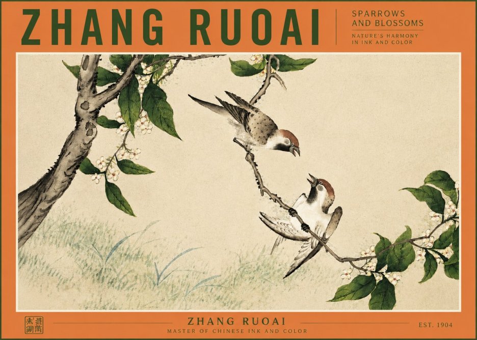 Zhang Ruoai Sparrows and Blossoms No3 - Juliste