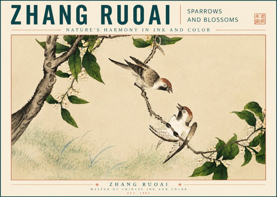 Zhang Ruoai Sparrows and Blossoms No5 - Juliste