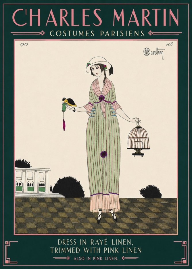 Charles Martin Dress in Rayé Linen, Trimmed with Pink Linen No4 - Juliste