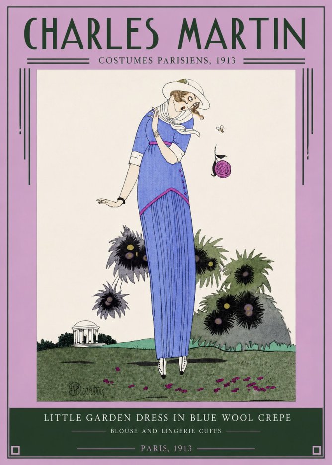Charles Martin Little Garden Dress in Blue Wool Crepe No2 - Juliste