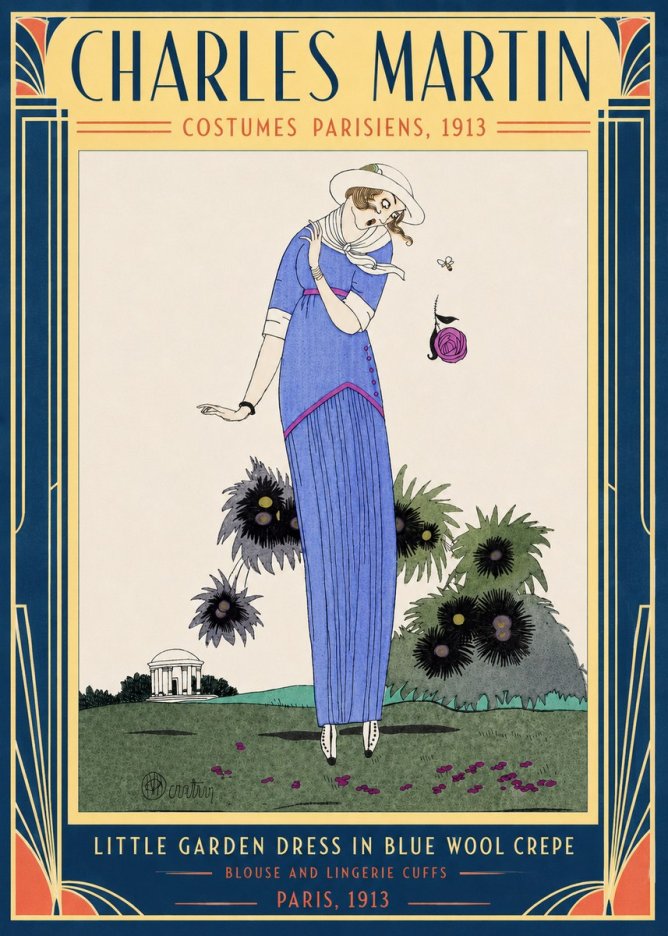 Charles Martin Little Garden Dress in Blue Wool Crepe No3 - Juliste