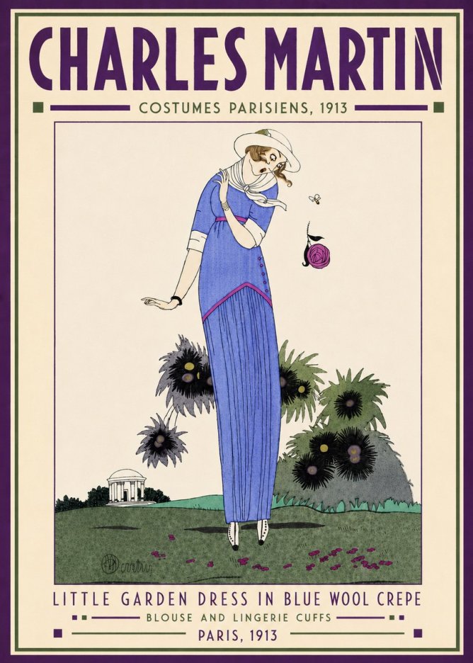 Charles Martin Little Garden Dress in Blue Wool Crepe No4 - Juliste
