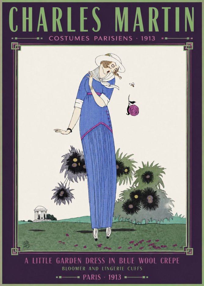 Charles Martin Little Garden Dress in Blue Wool Crepe No6 - Juliste