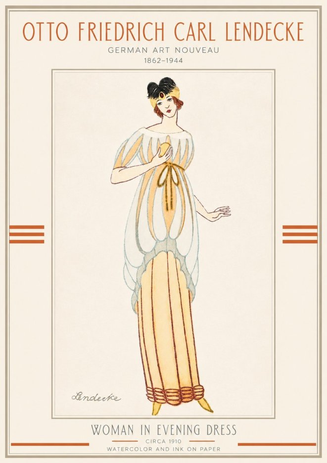 Otto Friedrich Carl Lendecke Woman in Evening Dress No3 - Juliste