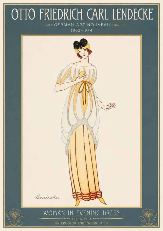 Otto Friedrich Carl Lendecke Woman in Evening Dress No6 - Juliste