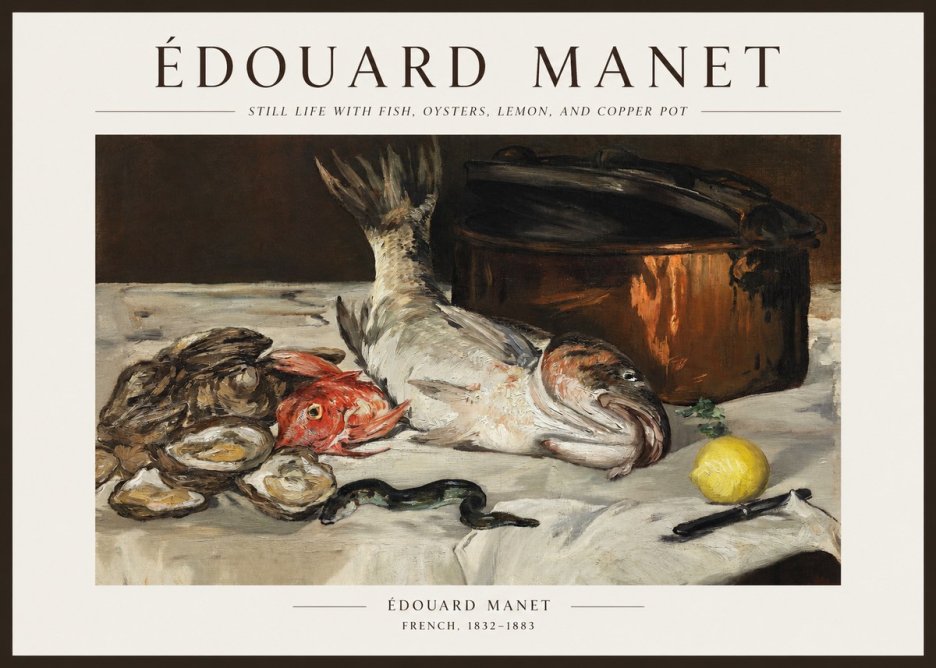 Édouard Manet Still Life with Fish, Oysters, Lemon, and Copper Pot No1 - Juliste