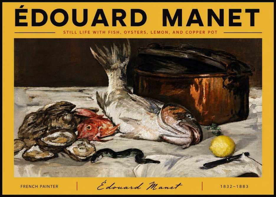 Édouard Manet Still Life with Fish, Oysters, Lemon, and Copper Pot No6 - Juliste