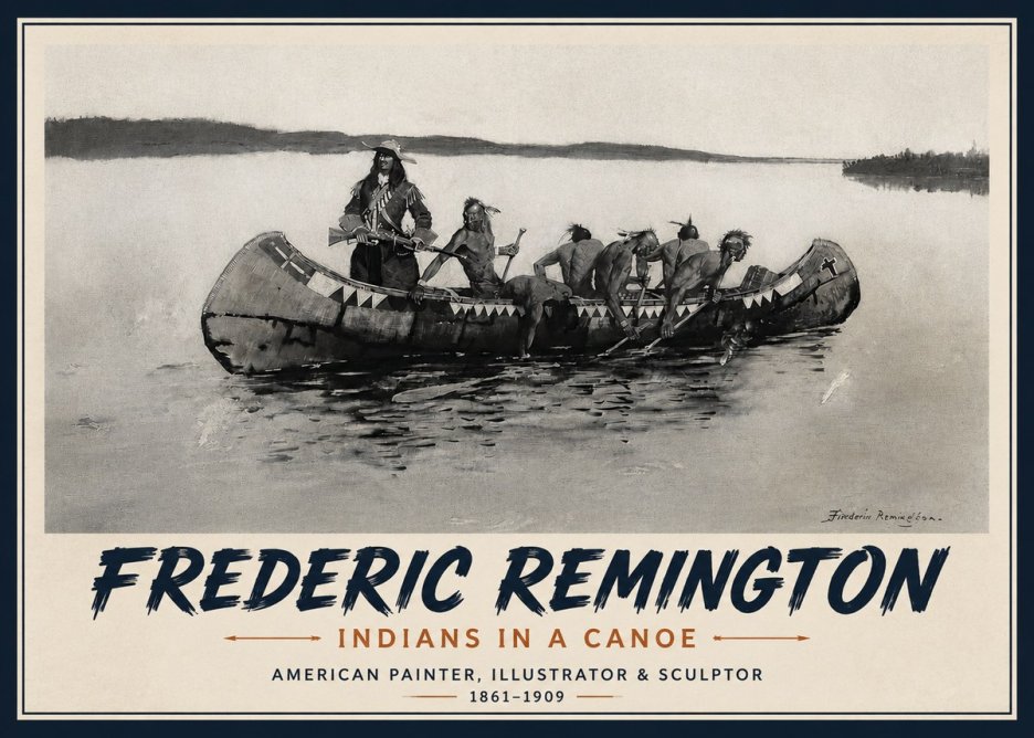 Frederic Remington Indians in a Canoe No4 - Juliste