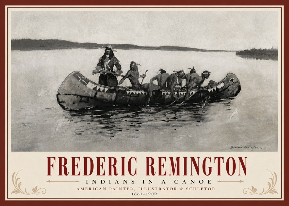 Frederic Remington Indians in a Canoe No6 - Juliste