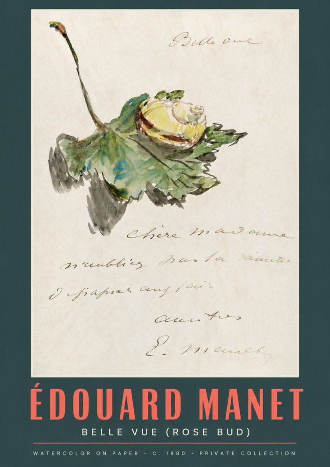 Édouard Manet A Rosebud with Leaf No3 - Juliste