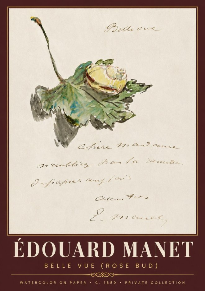 Édouard Manet A Rosebud with Leaf No6 - Juliste