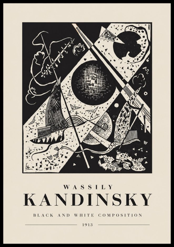 Kandinsky Black and White Composition No1 - Juliste