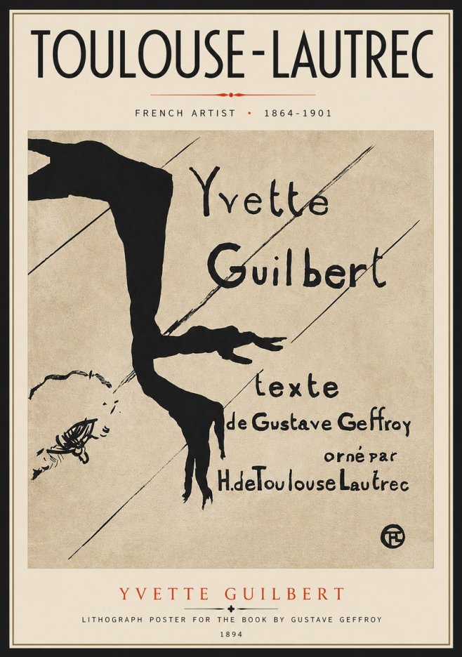 Toulouse-Lautrec Yvette Guilbert No5 - Juliste