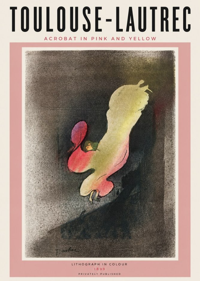 Toulouse-Lautrec Acrobat in Pink and Yellow No6 - Juliste