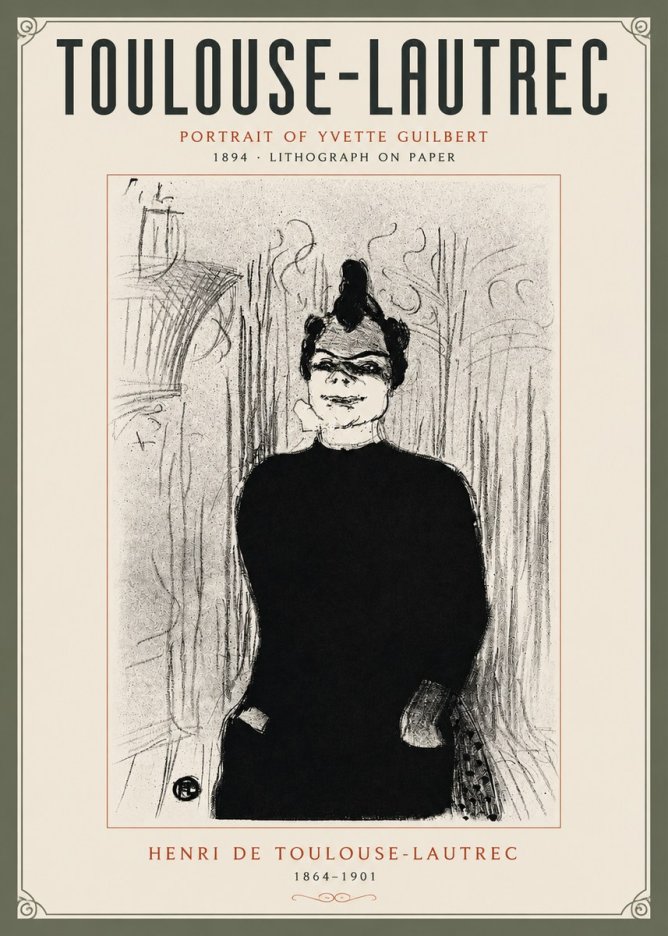 Toulouse-Lautrec Portrait of Yvette Guilbert No5 - Juliste