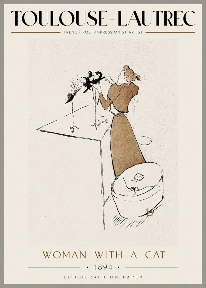 Toulouse-Lautrec Woman with a Cat No3 - Juliste