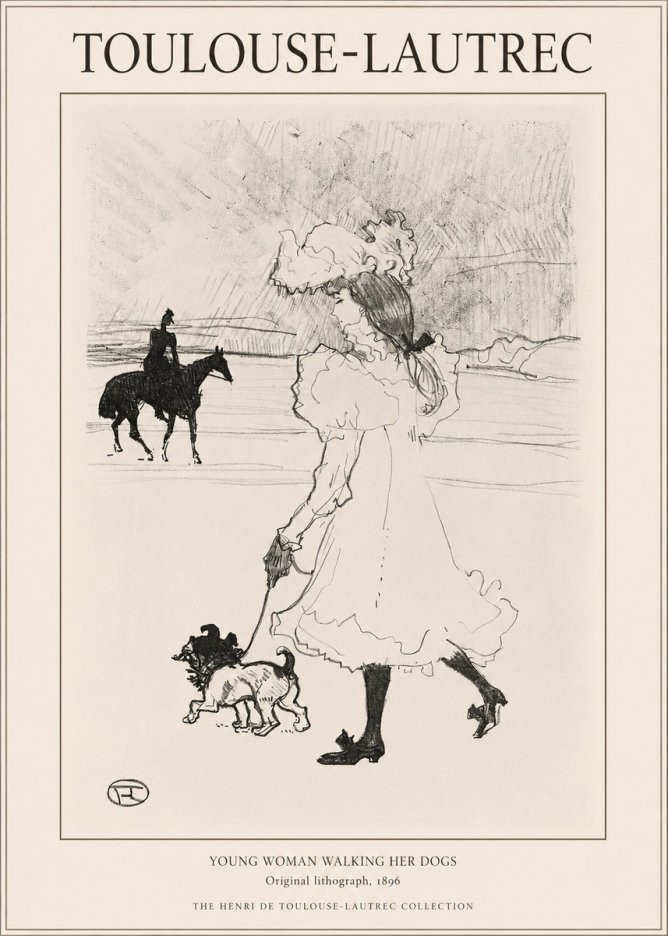 Toulouse-Lautrec Young Woman Walking Her Dogs No1 - Juliste