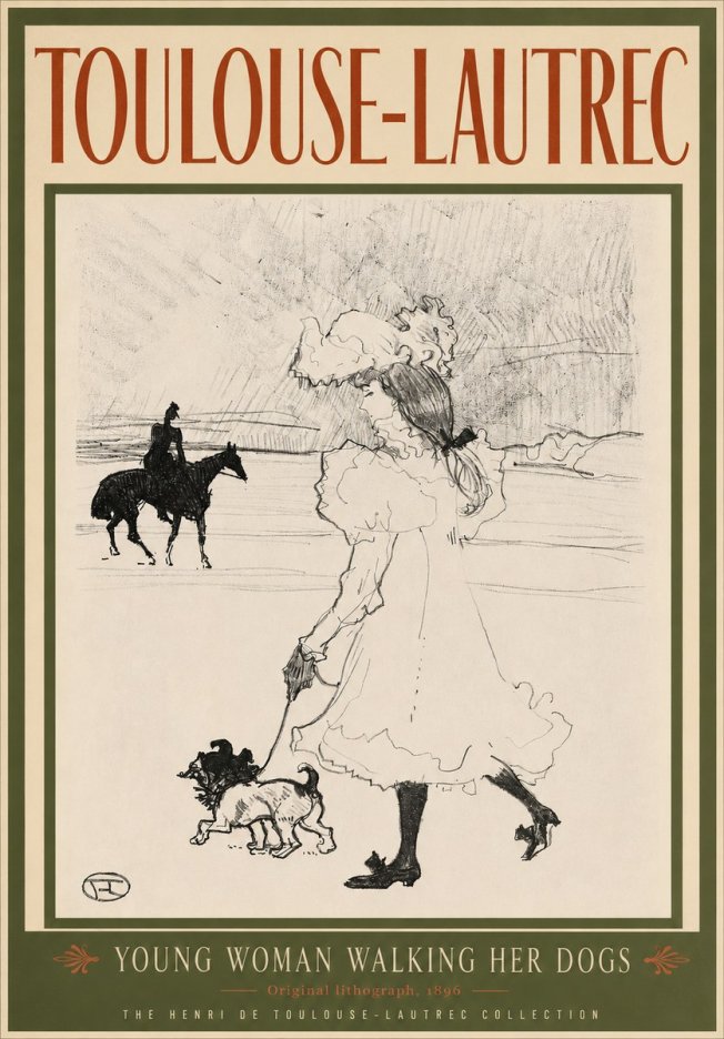 Toulouse-Lautrec Young Woman Walking Her Dogs No3 - Juliste