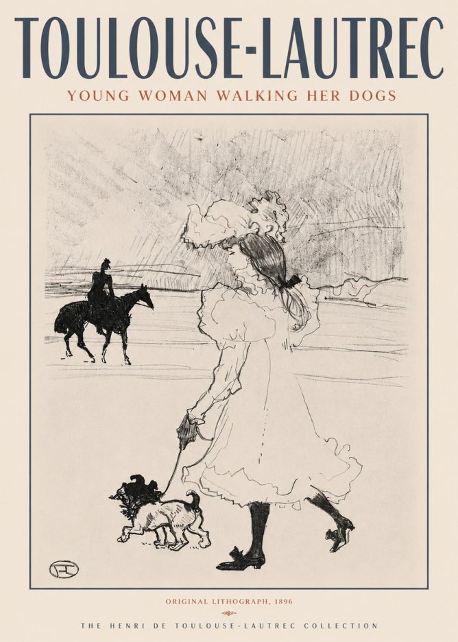 Toulouse-Lautrec Young Woman Walking Her Dogs No4 - Juliste