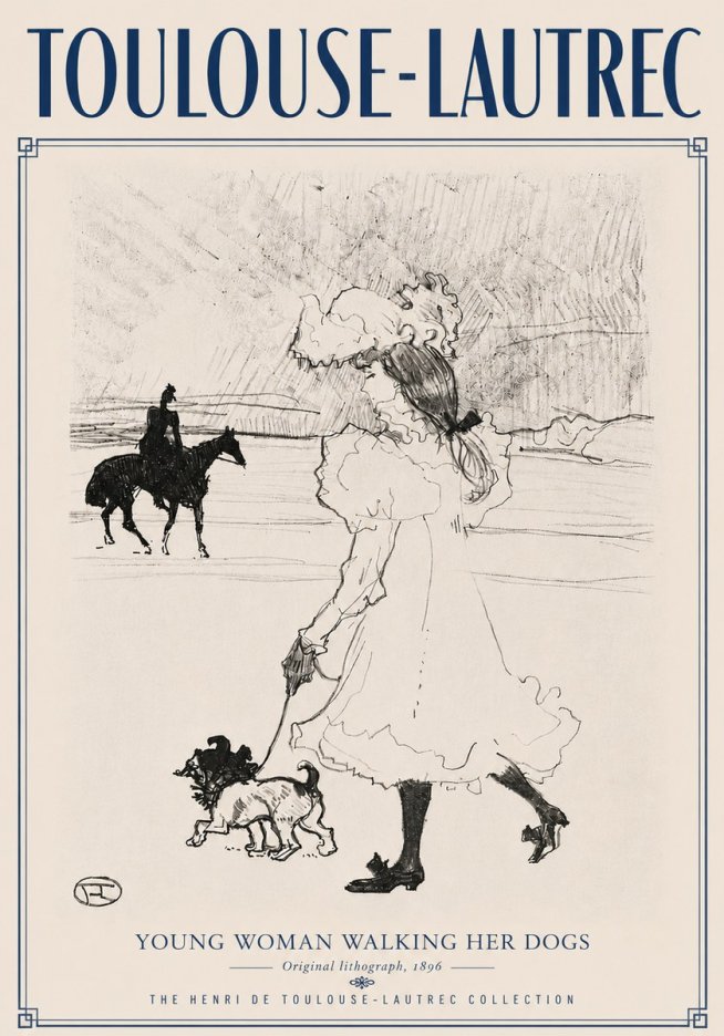Toulouse-Lautrec Young Woman Walking Her Dogs No6 - Juliste