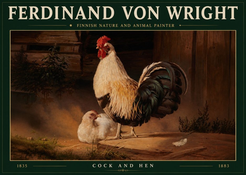 Ferdinand von Wright Cock and Hen No3 - Juliste